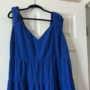Old Navy Seersucker Maxi Dress Blue Fit & Flare Smocked Waist Plus 3X NWT